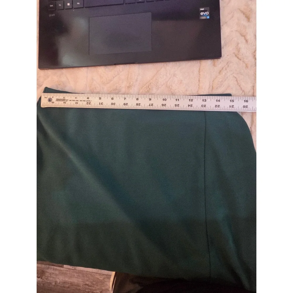 Dark Green Midi Pencil Skirt Side Slit Professional Career Wear Emerald small